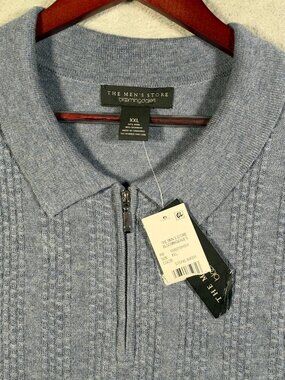 Mens Store Bloomingdales Sweater Mens XXL Blue Wool Cashmere 1/4 Knit Polo